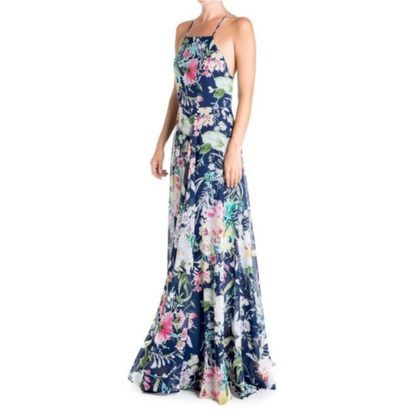 Meghan Los Angeles Midnight Floral Chiffon Criss Cross Back Maxi Dress Small - Picture 3 of 4
